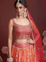 Orange Organza Silk Lehenga Choli